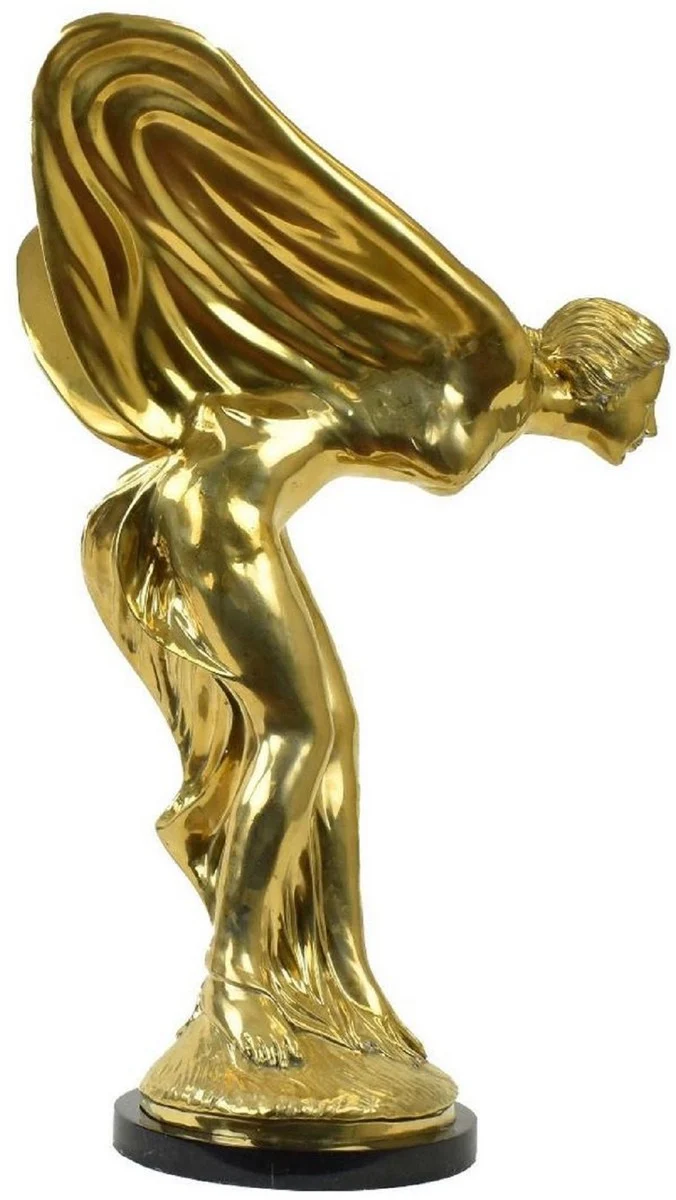 Casa Padrino Luxus Bronze Skulptur Spirit of Ecstasy Frau mit Flügeln Gold / Schwarz 53 x 71 x H. 114 cm - Edle Bronzefigur mit Marmorsockel - Luxus Deko Accessoires