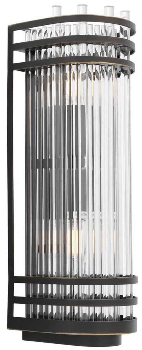 Casa Padrino Luxus Wandleuchte Bronzefarben 12 x 12,5 x H. 38 cm - Elegante Metall Wandlampe mit Glas Lampenschirm - Luxus Kollektion
