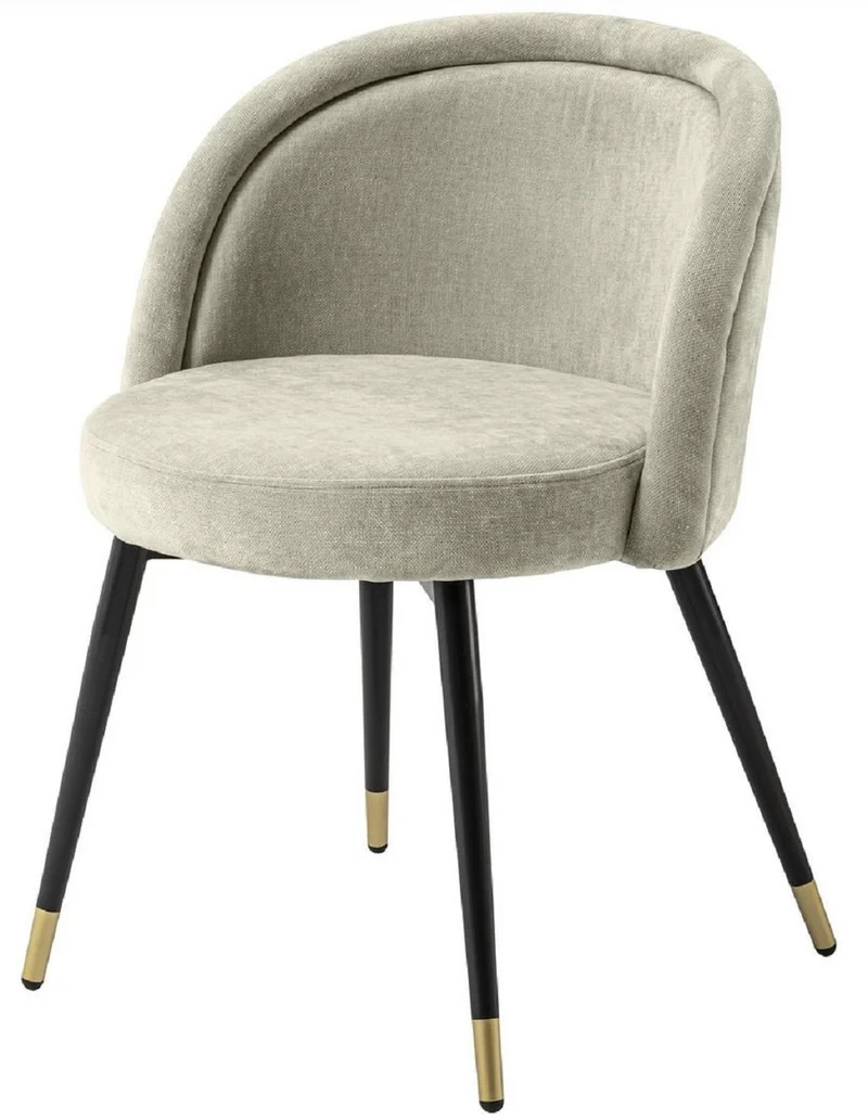Casa Padrino Luxus Esszimmerstuhl Set Sandfarben / Schwarz / Messing 57,5 x 58 x H. 77 cm - Edle Esszimmerstühle - Luxus Esszimmer Möbel