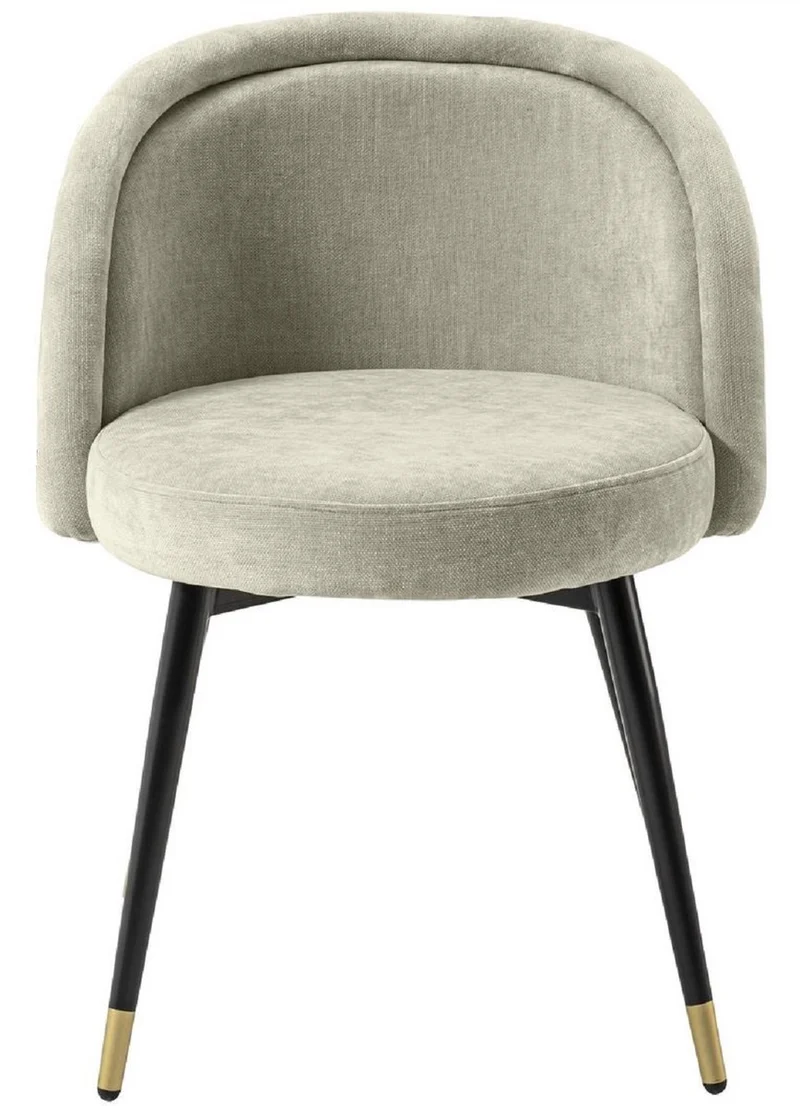 Casa Padrino Luxus Esszimmerstuhl Set Sandfarben / Schwarz / Messing 57,5 x 58 x H. 77 cm - Edle Esszimmerstühle - Luxus Esszimmer Möbel