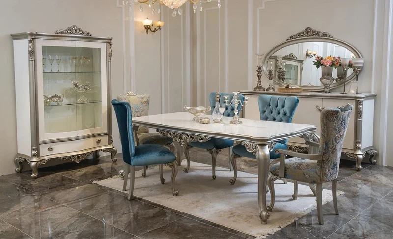 Casa Padrino Luxus Barock Sideboard mit Spiegel Weiß / Silber - Eleganter Massivholz Schrank mit Wandspiegel - Barock Möbel
