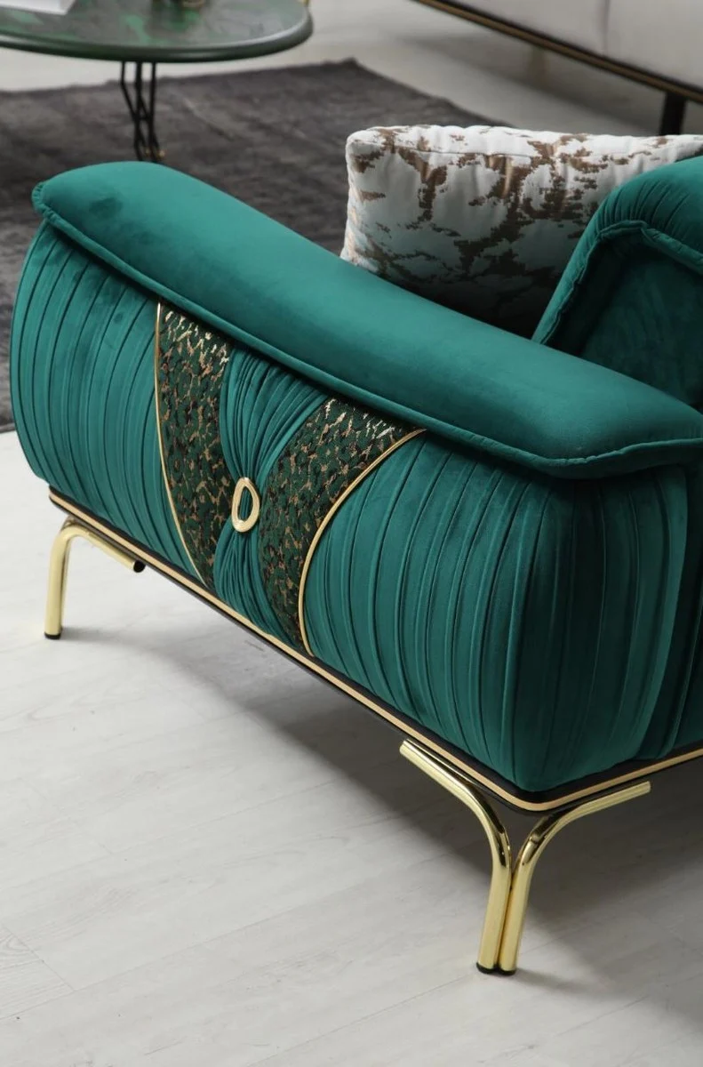 Casa Padrino Luxus Wohnzimmer Sofa mit verstellbarer Rückenlehne Grün / Gold 223 x 93 x H. 78 cm - Luxus Wohnzimmer Möbel