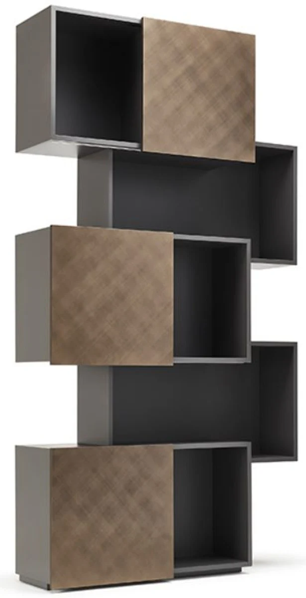 Casa Padrino Luxus Regalschrank mit 3 Schiebetüren Graphit / Bronze 104,5 x 30 x H. 196,5 cm - Bücherschrank - Wohnzimmerschrank - Büroschrank - Luxus Schrank