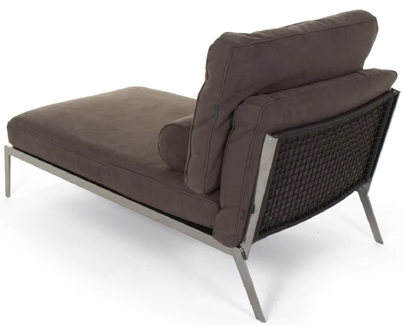 Casa Padrino Luxus Wildleder Chaiselongue Braun / Silber 160 x 80 x H. 85 cm - Nubuk Leder Wohnzimmer Relax Liege mit Kissen - Luxus Wohnzimmer Möbel