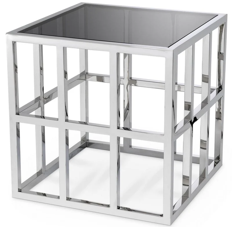 Casa Padrino Luxus Beistelltisch in Würfelform Silber / Grau 45 x 45 x H. 45 cm - Edelstahl Tisch mit Glasplatte - Wohnzimmer Möbel - Luxus Kollektion