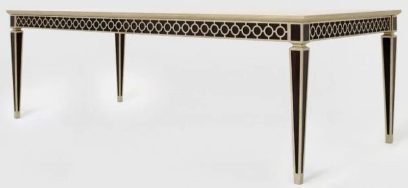 Casa Padrino Luxus Barock Esstisch Schwarz / Silber 240 x 110 x H. 78 cm - Massivholz Küchentisch - Esszimmertisch - Esszimmer Möbel im Barockstil