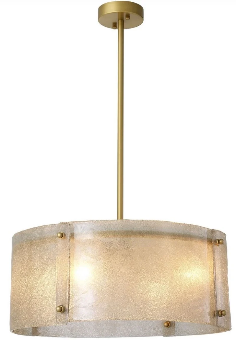 Casa Padrino Luxus Kronleuchter Antik Messingfarben Ø 68 x H. 28,5 cm - Runder Metall Kronleuchter mit Lampenschirm aus mundgeblasenem Glas - Luxus Qualität