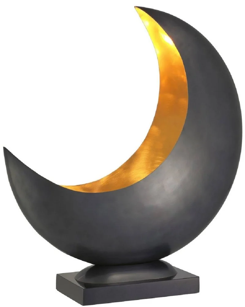Casa Padrino Designer Tischleuchte Anthrazitgrau / Messingfarben 48 x H. 53 cm - Moderne Tischlampe mit Granitsockel - Wohnzimmer Lampe