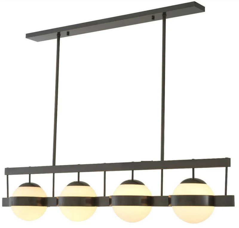 Casa Padrino Luxus Kronleuchter Bronzefarben / Weiß 140 x 22 x H. 30 cm - Moderner Metall Kronleuchter mit runden Glas Lampenschirmen - Luxus Kollektion