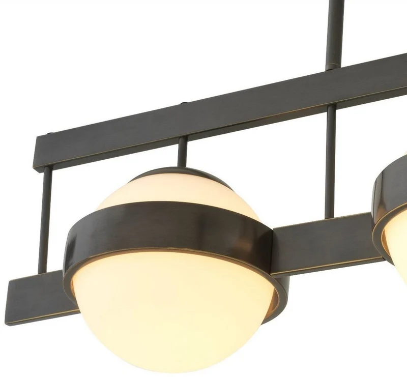 Casa Padrino Luxus Kronleuchter Bronzefarben / Weiß 140 x 22 x H. 30 cm - Moderner Metall Kronleuchter mit runden Glas Lampenschirmen - Luxus Kollektion