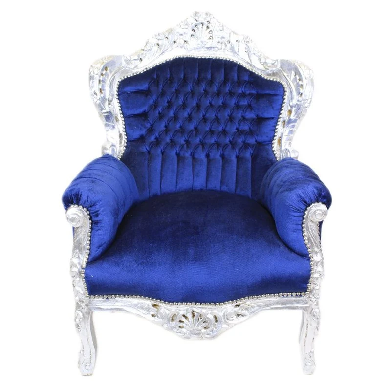 Casa Padrino Barock Sessel King Royalblau / Silber - Barock Möbel Antik Stil