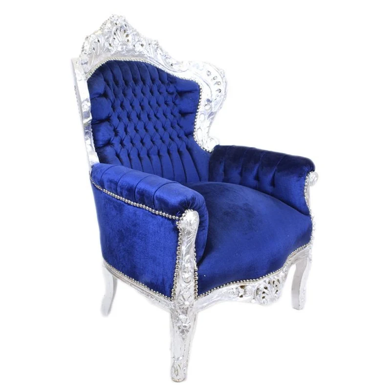 Casa Padrino Barock Sessel King Royalblau / Silber - Barock Möbel Antik Stil