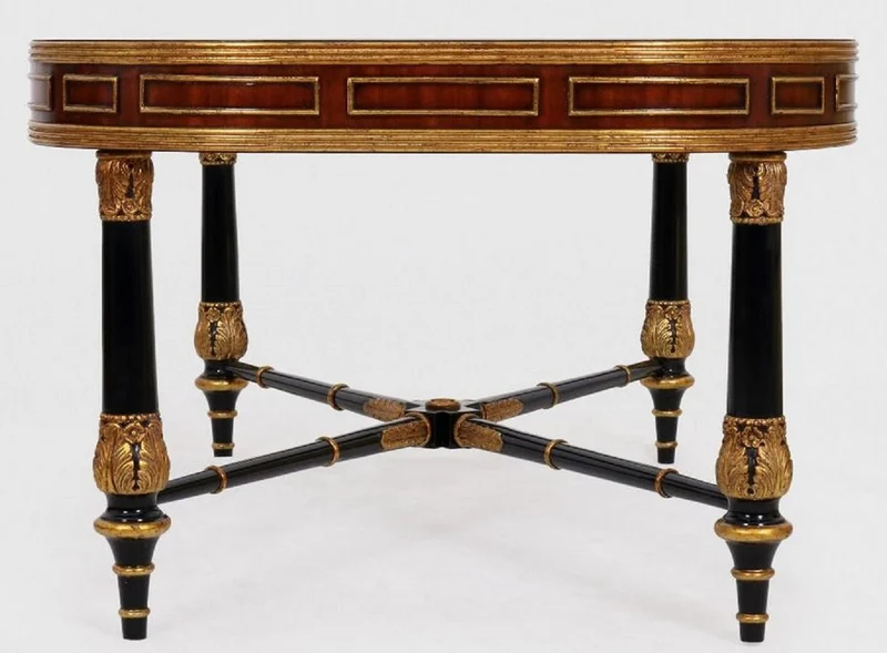 Casa Padrino Luxus Barock Couchtisch Braun / Schwarz / Gold 122 x 81 x H. 56 cm - Edler Massivholz Wohnzimmertisch mit Glasplatte - Barock Möbel