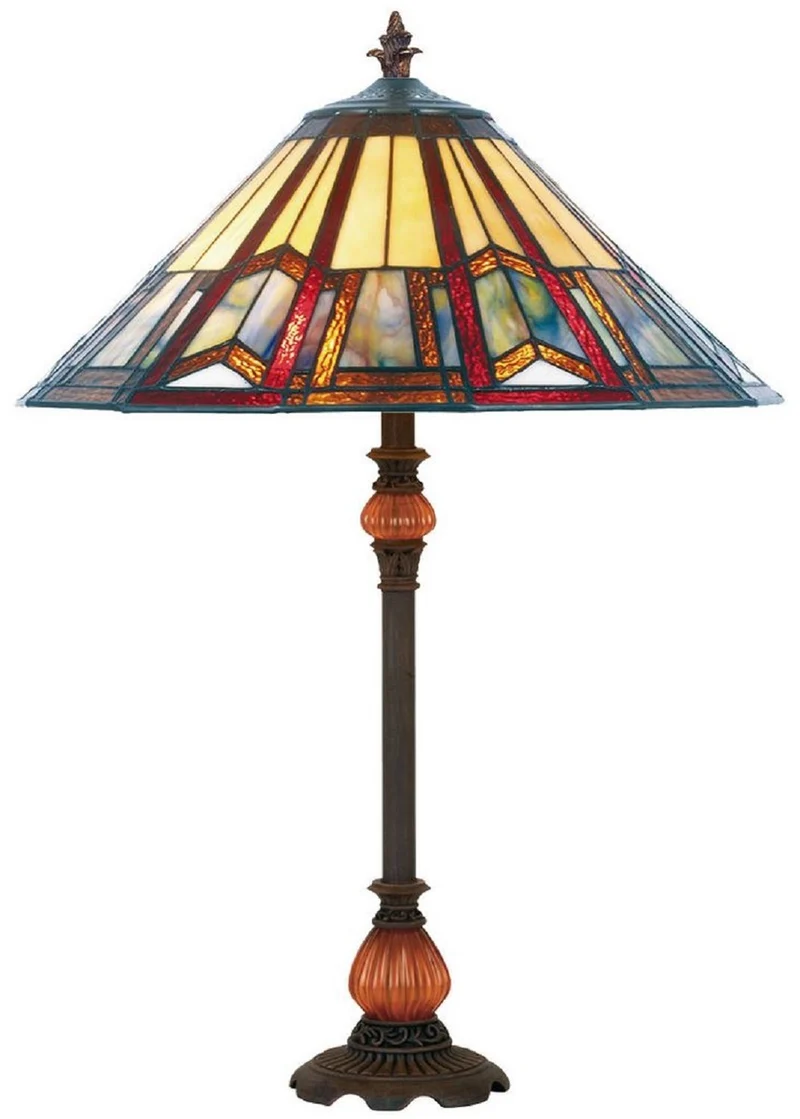 Casa Padrino Luxus Tiffany Tischleuchte Mehrfarbig / Orange / Braun Ø 40 x H. 66 cm - Elegante Schreibtischleuchte mit Barock Lampenfuß - Tiffany Leuchten