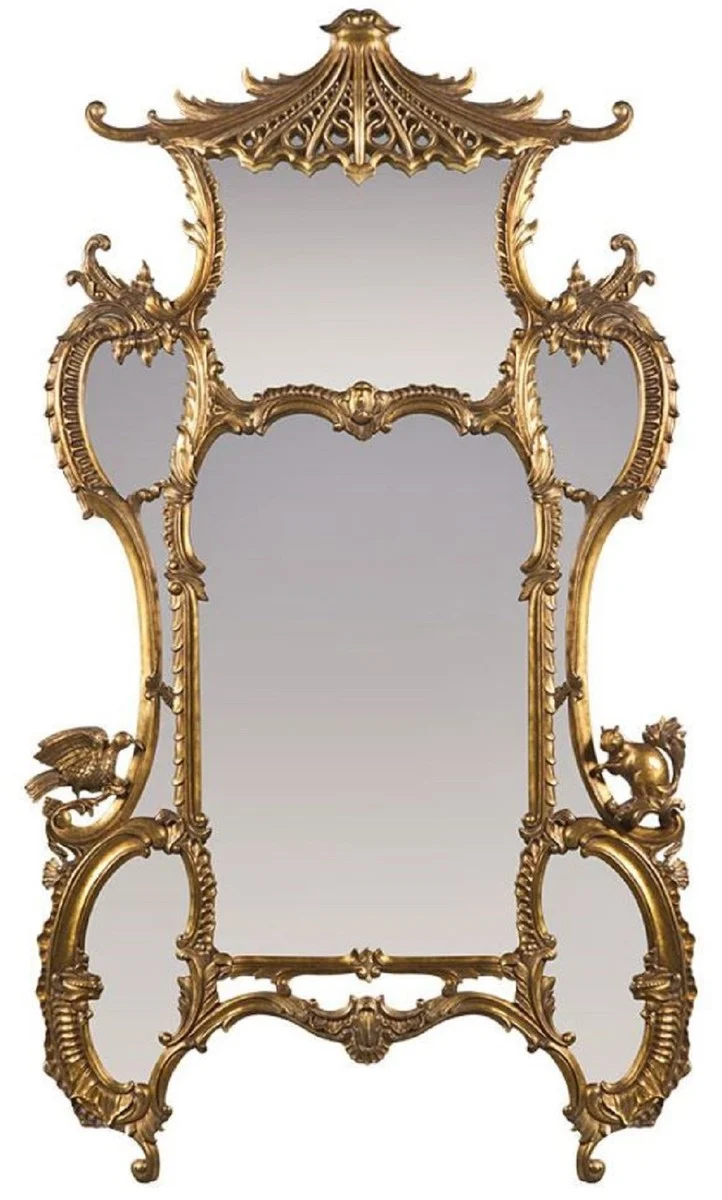 Casa Padrino Luxus Barock Spiegel Antik Gold 128 x 8 x H. 223 cm - Prunkvoller handgeschnitzter Wandspiegel im Barockstil - Antik Stil Garderoben Spiegel - Wohnzimmer Spiegel - Barock Möbel