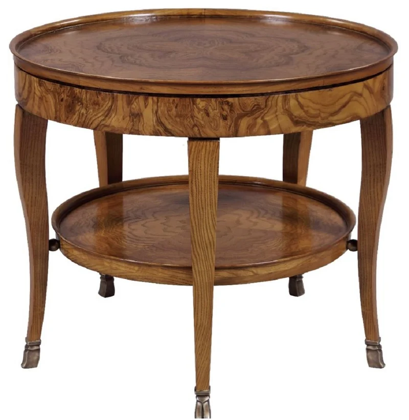 Casa Padrino Luxus Barock Beistelltisch Braun Ø 61 x H. 51 cm - Runder Massivholz Tisch - Wohnzimmer Möbel im Barockstil