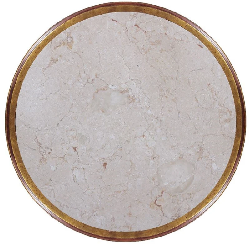 Casa Padrino Luxus Barock Beistelltisch Braun / Gold / Creme Ø 69 x H. 73 cm - Runder Mahagoni Tisch mit Marmorplatte und dekorativen handgeschnitzten Federn - Barock Wohnzimmer Möbel