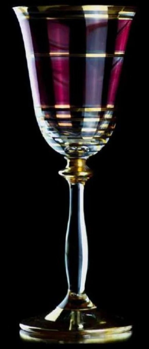 Casa Padrino Luxus Barock Likörglas 6er Set Bordeauxrot / Gold Ø 5,5 x H. 17 cm - Handgefertigte Likörgläser - Hotel & Restaurant Accessoires - Luxus Qualität