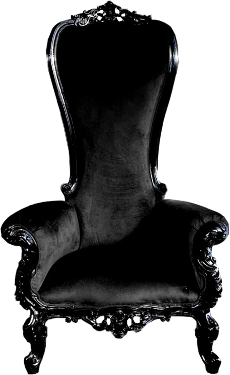 Casa Padrino Luxus Barock Thron Sessel Schwarz / Schwarz - Riesensessel - Thron Stuhl - Luxus Ausführung mit hoher Rückenlehne / Eigenes Wappenlogo möglich