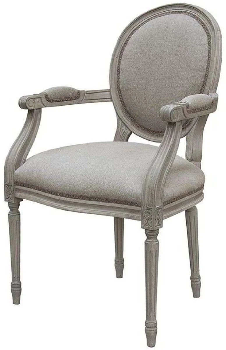 Casa Padrino Luxus Barock Esszimmer Stuhl Set Medaillon Grau 57 x 50 x H. 95 cm - Handgefertigte Esszimmerstühle mit Armlehnen im Barockstil - Barock Esszimmer Möbel - Luxus Qualität