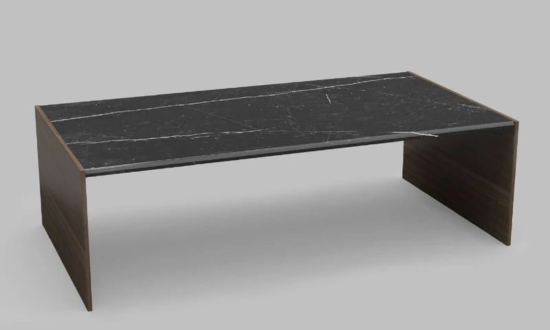 Casa Padrino Luxus Couchtisch Braun / Schwarz 132 x 72 x H. 40 cm - Moderner rechteckiger Massivholz Wohnzimmertisch mit Marmorplatte - Luxus Möbel