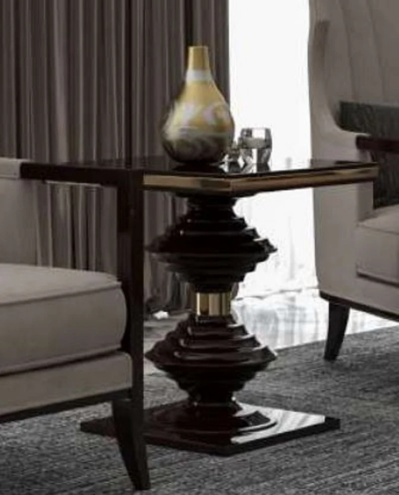 Casa Padrino Luxus Art Deco Beistelltisch Dunkelbraun Hochglanz / Gold - Edler Massivholz Tisch - Art Deco Wohnzimmer Möbel - Luxus Qualität