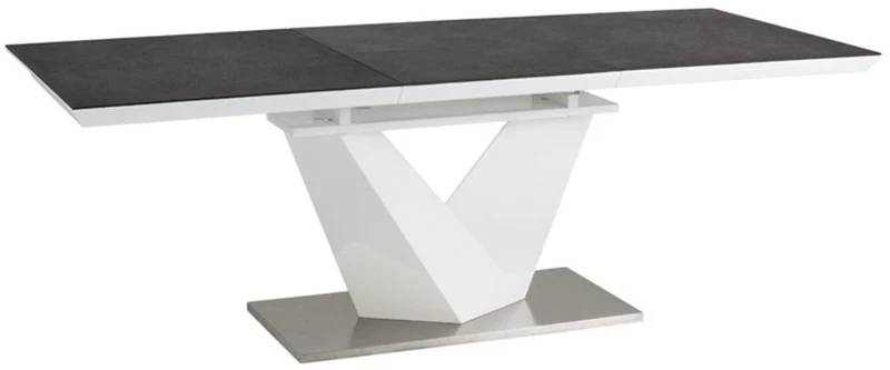 Casa Padrino Designer Esstisch Schwarz / Weiß / Silber - Verschiedene Tischgrößen - Moderner Ausziehbarer Küchentisch mit Tischplatte in Steinoptik - Esszimmer Möbel