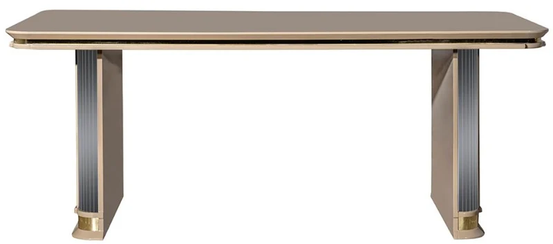 Casa Padrino Luxus Art Deco Esstisch Beige / Gold - Edler Massivholz Küchentisch - Art Deco Esszimmer Möbel