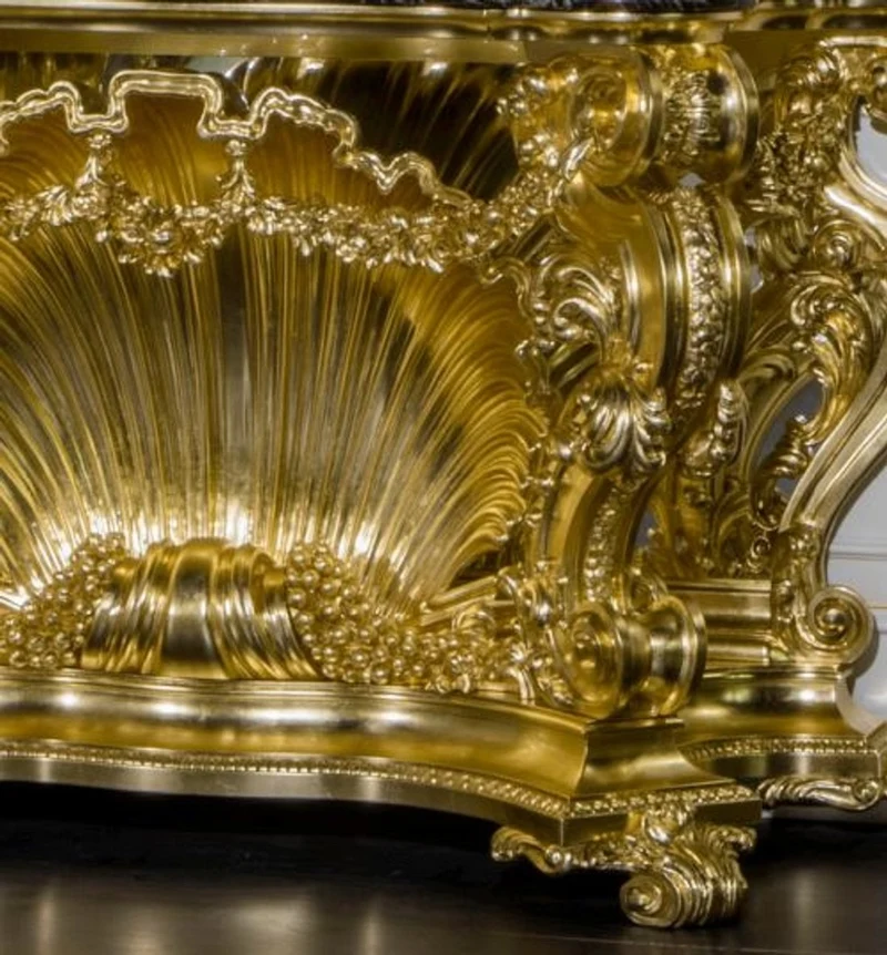 Casa Padrino Luxus Barock Möbel Set Konsole mit Spiegel Gold / Schwarz - Prunkvoller handgeschnitzter Konsolentisch mit Wandspiegel - Hotel Restaurant Schloss Möbel - Luxus Qualität - Made in Italy