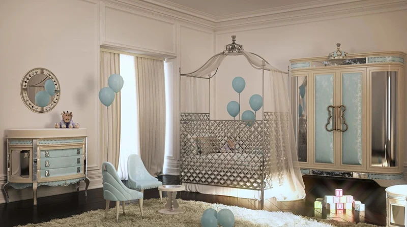 Casa Padrino Luxus Designer Kinderzimmer Kleiderschrank Blau / Beige / Schwarz / Silber / Gold 200 x 60 x H. 250 cm - Kinderzimmer Möbel - Hotel Möbel - Luxus Qualität - Made in Italy