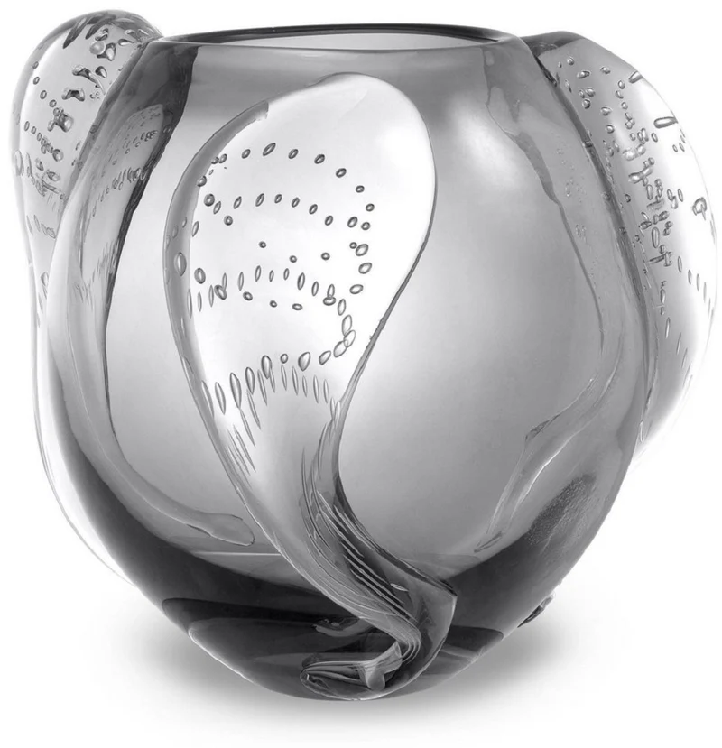 Casa Padrino Luxus Deko Glas Vase Grau Ø 32 x H. 28 cm - Elegante mundgeblasene Blumenvase - Luxus Deko Accessoires