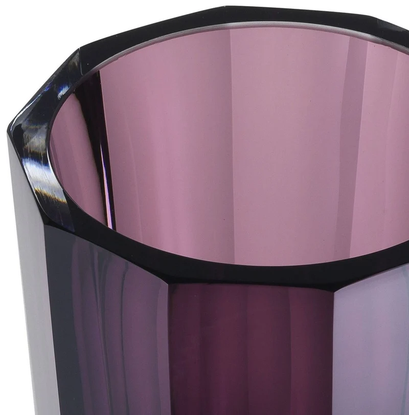Casa Padrino Luxus Deko Glas Vase Lila Ø 11 x H. 15 cm - Elegante handgefertigte 8-eckige Blumenvase - Deko Accessoires