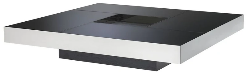 Casa Padrino Luxus Couchtisch Silber / Schwarz 120 x 120 x H. 23,5 cm - Quadratischer Edelstahl Wohnzimmertisch mit Spiegelglas Tischplatten - Wohnzimmer Möbel - Luxus Qualität