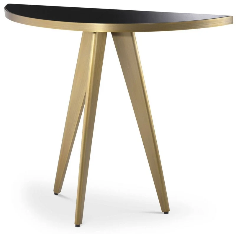 Casa Padrino Luxus Beistelltisch Messingfarben / Schwarz 100 x 35 x H. 81 cm - Edelstahl Tisch mit Glasplatte - Luxus Wohnzimmer Möbel