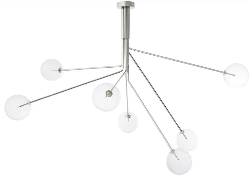 Casa Padrino Luxus Halogen Kronleuchter Silber 192 x 192 x H. 85 cm - Moderner dimmbarer Kronleuchter mit runden Glas Lampenschirmen - Luxus Kollektion