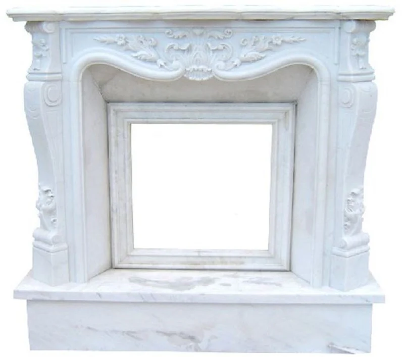 Casa Padrino Luxus Barock Kaminumrandung Weiß 150 x 30 x H. 120 cm - Handgefertigte Kaminumrandung aus hochwertigem Marmor - Prunkvolle Barock Möbel
