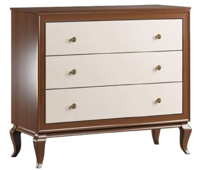 Casa Padrino Luxus Art Deco Massivholz Kommode mit 3 Schubladen Dunkelbraun / Cremefarben 108,7 x 43,5 x H. 95,5 cm - Art Deco Möbel