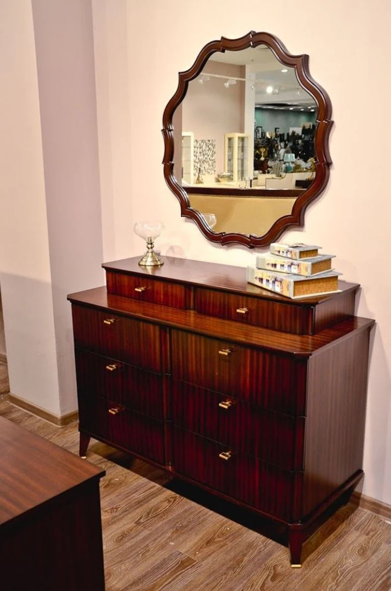 Casa Padrino Art Deco Spiegel Dunkelbraun 89 x 3 x H. 89 cm - Eleganter Mahagoni Wandspiegel - Garderoben Spiegel - Wohnzimmer Spiegel - Art Deco Möbel