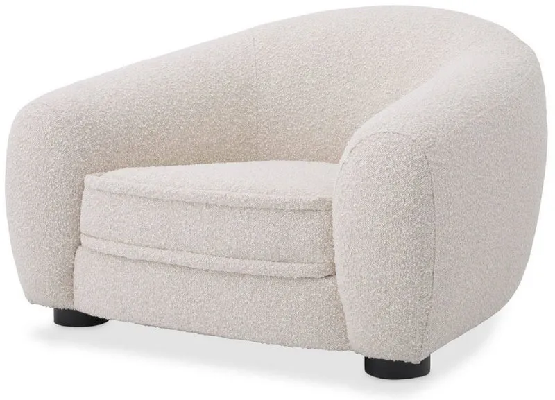 Casa Padrino Luxus Sessel Hell Cremefarben / Schwarz 110 x 95 x H. 70 cm - Wohnzimmer Sessel mit gebogener Rückenlehne - Luxus Möbel