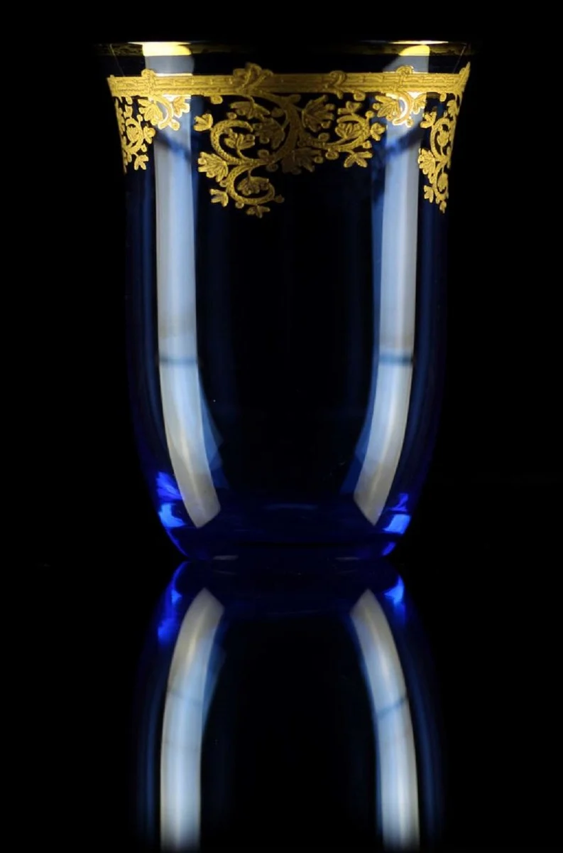 Casa Padrino Luxus Barock Wasserglas 6er Set Blau / Gold Ø 9 x H. 12 cm - Handgefertigte und handbemalte Wassergläser - Biergläser - Weingläser - Hotel & Restaurant Accessoires - Luxus Qualität