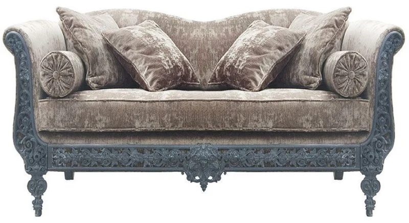 Casa Padrino Luxus Barock Sofa Hellgrau / Hellblau 147 x 100 x H. 83 cm - Handgeschmiedetes Schmiedeeisen Sofa mit Kissen - Wohnzimmer Sofa - Garten Sofa - Terrassen Sofa - Barock Möbel