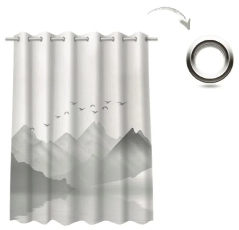 Casa Padrino Luxus Vorhang Set Gebirge mit See Grau 250 x H. 290 cm - Bedruckte Leinen & Samt Vorhänge - Ösenvorhänge - Schiebevorhänge - Edle Wohnzimmer Schlafzimmer Vorhänge