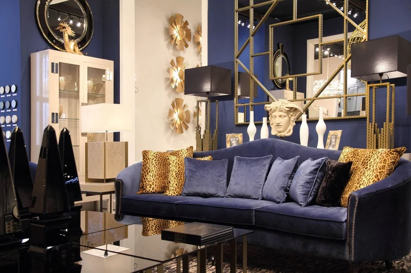 Casa Padrino Luxus Barock Samt Sofa Blau / Dunkelbraun 280 x 90 x H. 100 cm - Edles Wohnzimmer Sofa mit dekorativen Kissen - Barock Wohnzimmer Möbel - Luxus Qualität