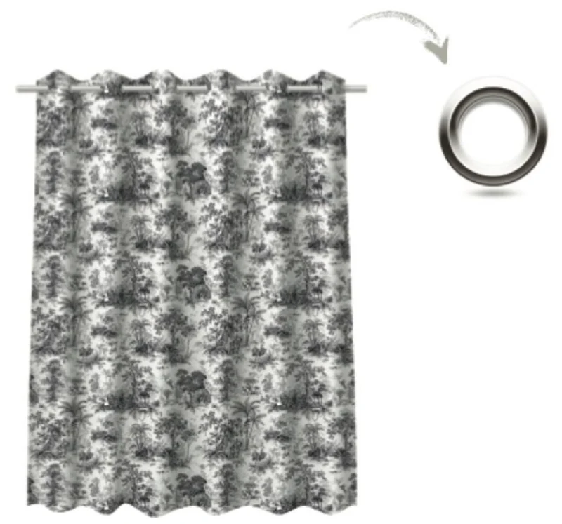 Casa Padrino Luxus Vorhang Set Dschungel Weiß / Schwarz 250 x H. 290 cm - Bedruckte Leinen & Samt Vorhänge - Ösenvorhänge - Schiebevorhänge - Wohnzimmer Schlafzimmer Vorhänge