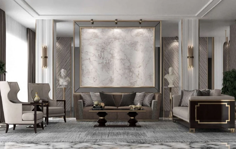 Casa Padrino Luxus Art Deco Sofa Hellgrau / Dunkelbraun Hochglanz / Gold - Handgefertigtes Massivholz Wohnzimmer Sofa mit edlem Samtsoff - Luxus Qualität - Art Deco Möbel