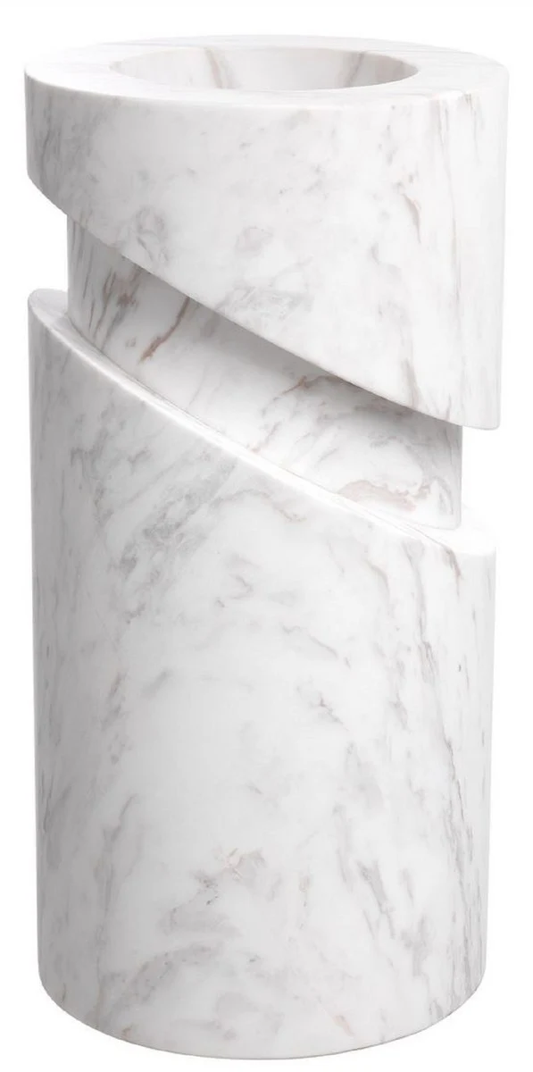 Casa Padrino Luxus Marmor Deko Objekt Weiß Ø 18 x H. 36 cm - Wohnzimmer Deko - Schreibtisch Deko - Luxus Marmor Deko Accessoires