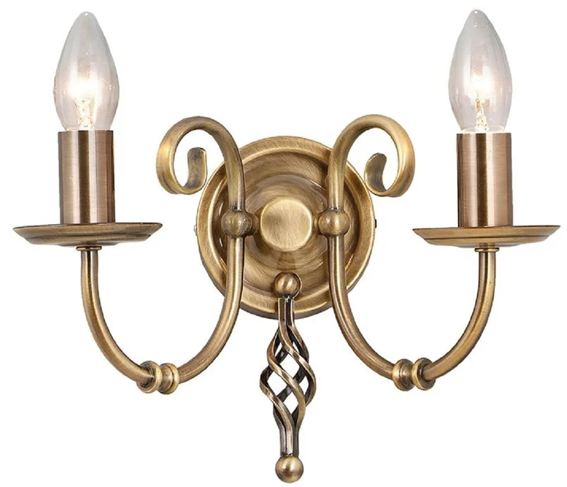 Casa Padrino Barock Doppel Wandleuchte Antik Messingfarben 35 x 22 x H. 27 cm - Elegante Stahl Wandlampe - Wandleuchten im Barockstil