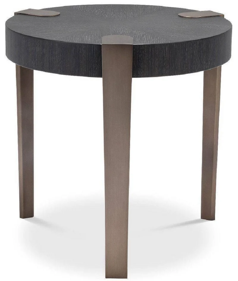 Casa Padrino Luxus Beistelltisch Anthrazitgrau / Bronzefarben Ø 57 x H. 55,5 cm - Runder Massivholz Tisch mit Stahlbeinen - Wohnzimmer Möbel - Luxus Qualität