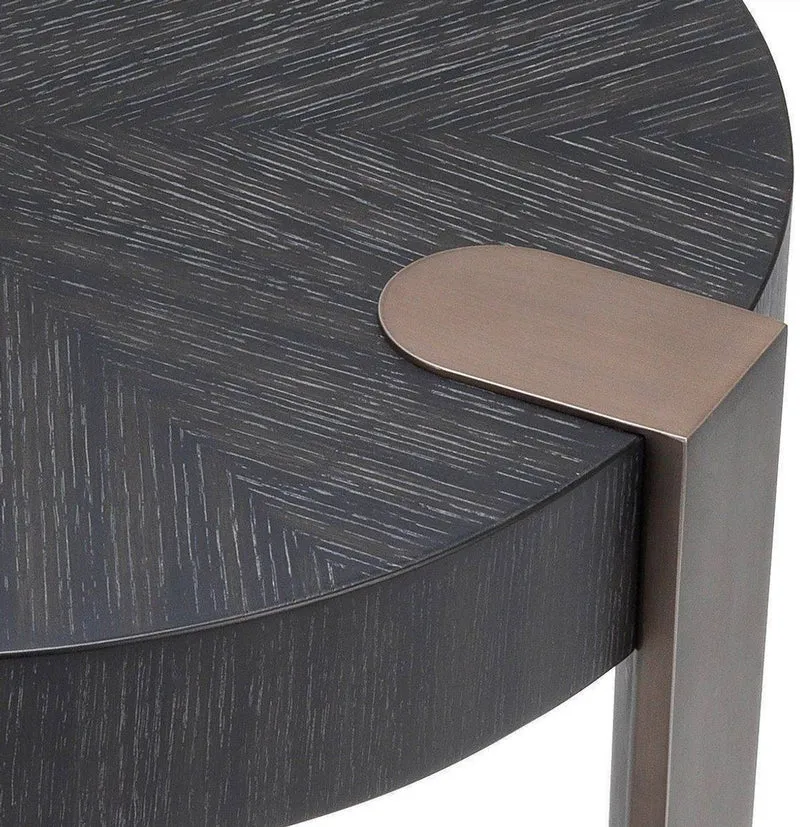 Casa Padrino Luxus Beistelltisch Anthrazitgrau / Bronzefarben Ø 57 x H. 55,5 cm - Runder Massivholz Tisch mit Stahlbeinen - Wohnzimmer Möbel - Luxus Qualität