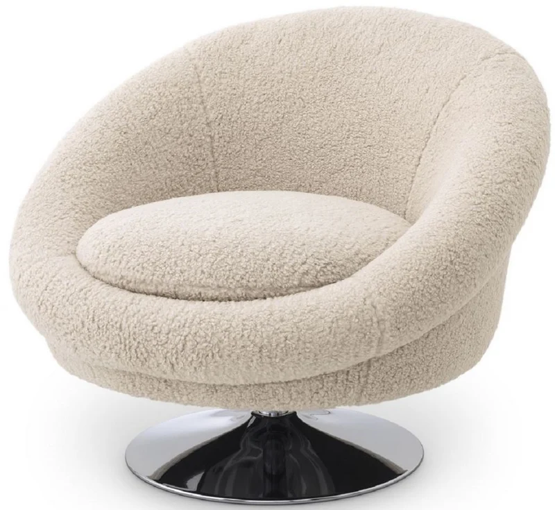 Casa Padrino Luxus Drehsessel Cremefarben / Silber 84 x 88 x H. 73 cm - Wohnzimmer Sessel - Luxus Möbel